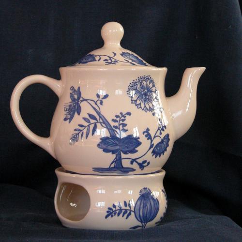 (A010) Czajnik do herbaty z podgrzewaczem, majolika REM